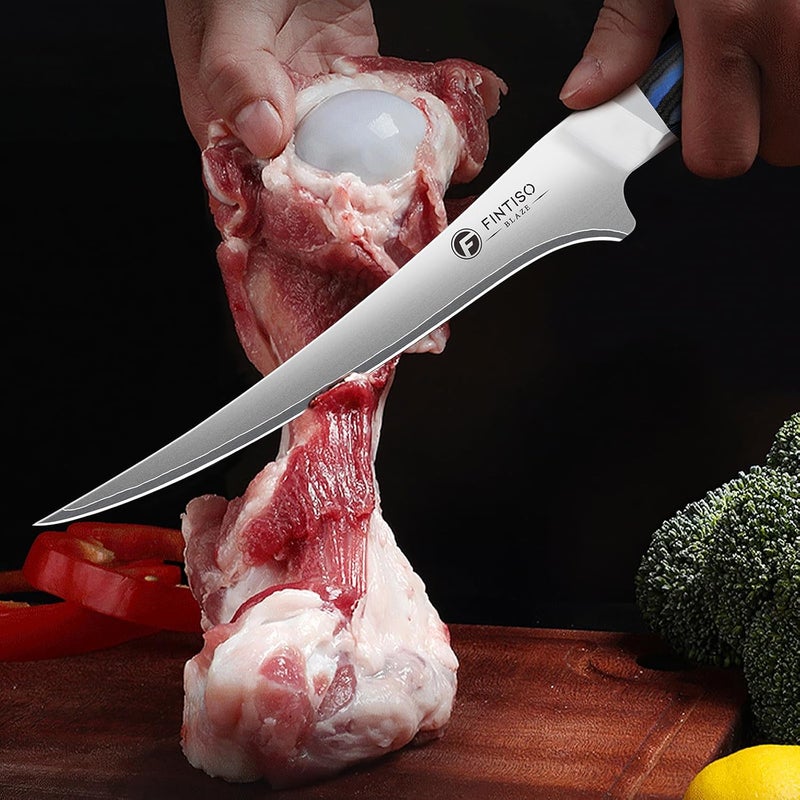 FINTISO 7 Inch Fillet Knife, Professional Meat Boning Knives for in 5-Layer 10Cr15CoMoV Japanese Stainless Steel, Ultra Sharp Fish Knife with Ergonomic G10 Handle for Slicing and Skinning - Image 5